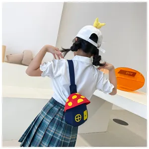 Cute cartoon mushroom crossbody bag for kids, stylish chest bag with vibrant colors.