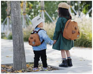 Cute cartoon animal corduroy mini backpack for kids, stylish outdoor lifestyle product detail.