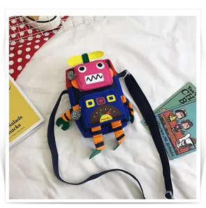 Borsa a tracolla robot in tela per bambini e ragazze, borsa a spalla cartone animato carina