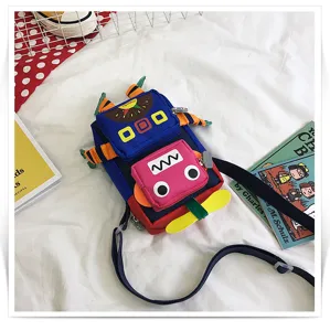 Borsa a tracolla in tela con robot di cartoni animati per bambini e ragazze, borsa casual colorata.