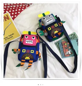 Borsetta a tracolla in tela di robot di cartone animato carina per bambini, borsa divertente.