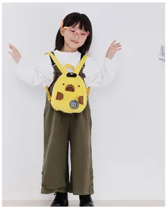 Cute cartoon animal mini corduroy backpack for kids, stylish casual daily school daypack yellow