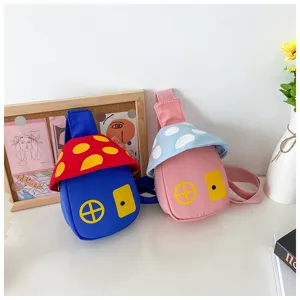 Cute cartoon mushroom shape kids chest bag, colorful crossbody bag, toddler daily wear details.