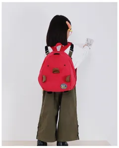 Cute mini corduroy animal backpack for kids, stylish student casual daypack detail.