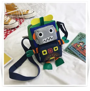 Borsa a tracolla in tela robot carina cartone animato borsa spalla per bambini uso quotidiano