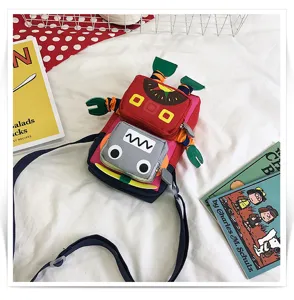 Borsa a tracolla in tela robot divertente, carina borsa crossbody a fumetti per bambini e ragazze.