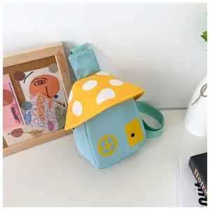 Cute mushroom shape kids chest bag cute cartoon crossbody bag for boys and girls daily use.