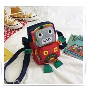Borsa a tracolla in tela con robot carino per bambini e ragazze, borsa divertente con cartoni animati.
