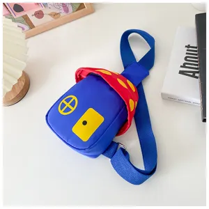 Kids colorful crossbody chest bag with cute cartoon house design, trendy children waist pack.