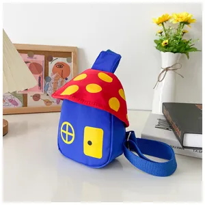 Cute mushroom house children chest bag, colorful cartoon cross body bag for boys and girls kids.