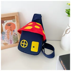Children's cute mushroom house design chest bag stylish cartoon crossbody bag for kids and boys.
