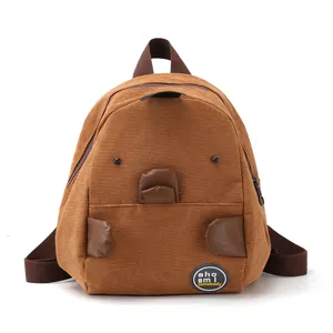 Japanese quirky cute cartoon animal corduroy mini backpack for daily student casual use
