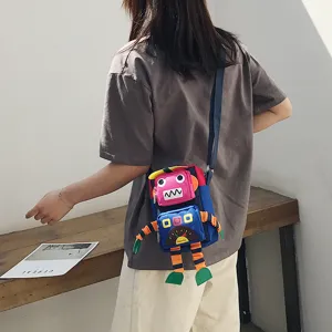Borsa a tracolla in tela robot da disegno animato carina per ragazze, borsa colorata.