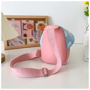 Kids colorful polka dot crossbody chest bag detail view, casual cute children waist pack.