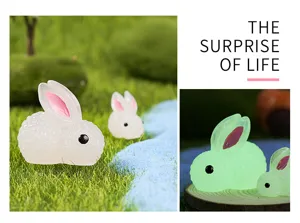 Luminous resin bunny rabbit figurine glowing miniature ornament for car interior decor