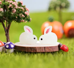 Luminous cute rabbit miniature figurines micro landscape car interior dashboard desktop decoration