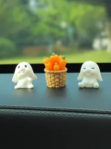 Cute rabbit car dashboard ornament resin figurine cute animal decor for auto interior