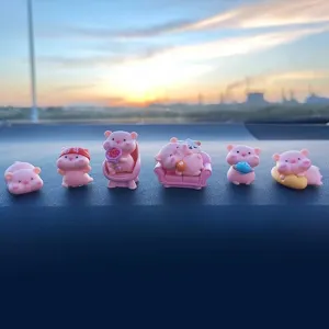 Mignons cochons roses décoration tableau de bord voiture set de 6 figurines d'animaux mignons