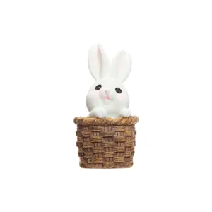 Cute little rabbit in woven basket car interior ornament dashboard cute resin decor new