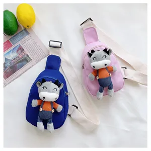 Bambino simpatico cartone animato mucca borsa petto mini tela tracolla moda borsa spalla