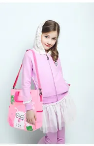 Cute cartoon student shoulder bag, pink crossbody tote bag for kids daily school use.