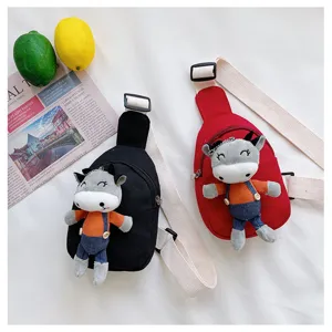 Borsa da petto in tela per bambini con peluche di mucca, borsa a tracolla carina.