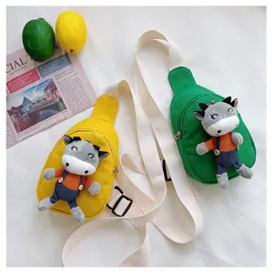 Borsa torace carina con mucca da cartone animato per bambini, borsa a tracolla.