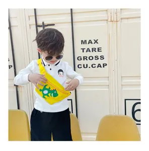 Kids yellow dinosaur crossbody bag, cute cartoon chest pack for casual daily and travel use.