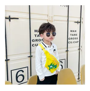 Kids dinosaur crossbody waist bag, cute cartoon yellow children chest bag for boys and girls.