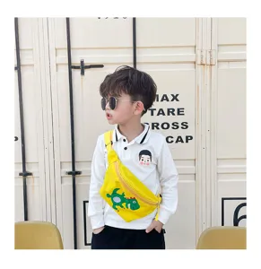 Kids cute yellow dinosaur chest bag, casual waterproof crossbody waist bag for boys girls.