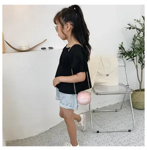 Pink basketball shape crossbody bag, cute kids chain shoulder purse for daily casual use.