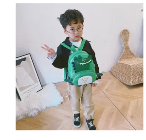 Cute green dinosaur kids backpack lightweight cartoon school bag for toddler boys