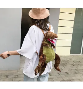 Sac à dos dinosaure en peluche mignon pour femmes, cartable tendance pour les loisirs quotidiens.