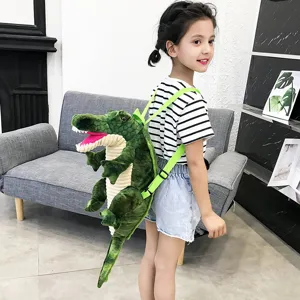 Sac à dos dinosaure en peluche pour enfants, joli cartable alligator 3D avec bretelles.