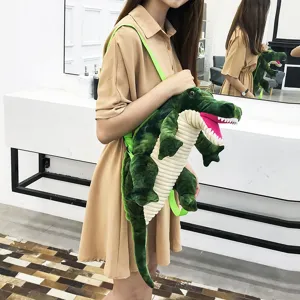 Sac à dos en peluche dinosaure mignon pour femme, cartable animal duveteux et tendance.