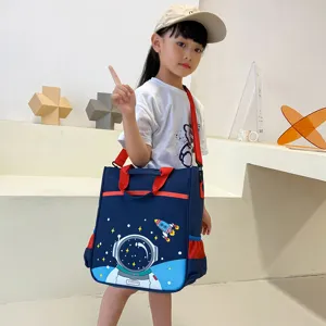 Children canvas tutoring bag with cute astronaut print, shoulder crossbody and handbag style.