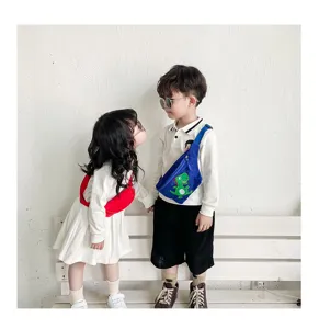 Cute cartoon dinosaur children crossbody bag, Korean style trendy casual kids waist bag.