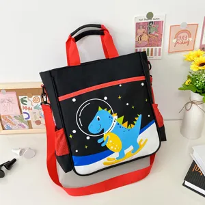 Kids canvas tote bag cute cartoon dinosaur shoulder crossbody bag for primary school students