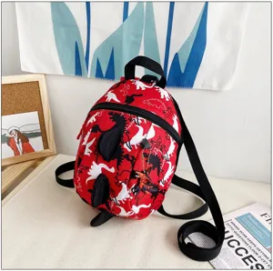 Cute cartoon dinosaur children backpack with anti-lost strap, red toddler school bag.