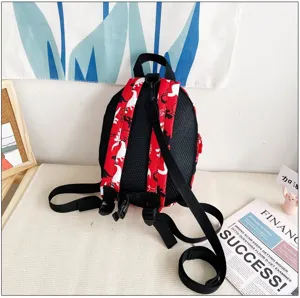 Kids cute dinosaur anti-lost backpack, red and black school bag for boys and girls toddlers.
