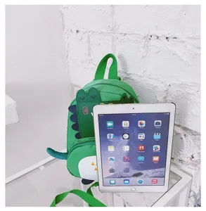 Cute green dinosaur kids backpack for boys, cartoon anti-lost toddler school bag and daily daypack.