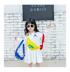 Cute children cartoon dinosaur fanny pack, casual baby crossbody shoulder bag in bright colors.