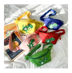 Kids fashion dinosaur waist bag, cute nylon crossbody chest bag for boys and girls casual.