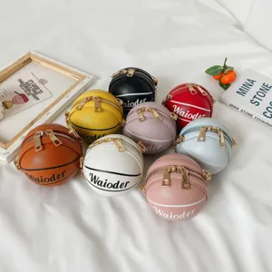 Cute basketball shape shoulder bag PU leather circle crossbody purse for women kids multi color