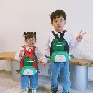 Cute cartoon dinosaur toddler backpack for kids, stylish kindergarten school book bag.
