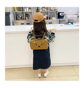 Kinderen schattige beren canvas rugzak herfst winter peuter kleine schooltas gewatteerd bruin