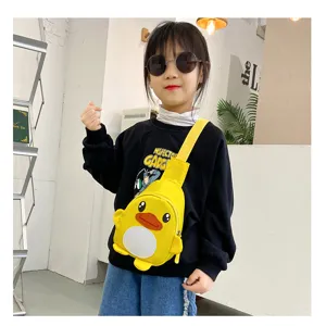 Joli sac de poitrine canard de dessin animé pour enfants, sac bandoulière en nylon jaune.
