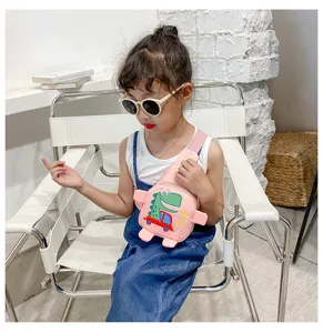 Kinder rosa Cartoon Dinosaurier Brusttasche, süße Umhängetasche für Jungen und Mädchen.