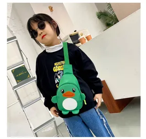 Joli sac de poitrine en nylon canard vert dessin animé pour enfants, bandoulière.