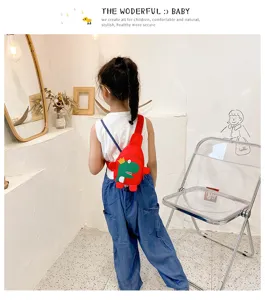 Kinder Brusttasche mit niedlichem Dinosaurier Motiv rote Umhängetasche für Jungen und Mädchen.